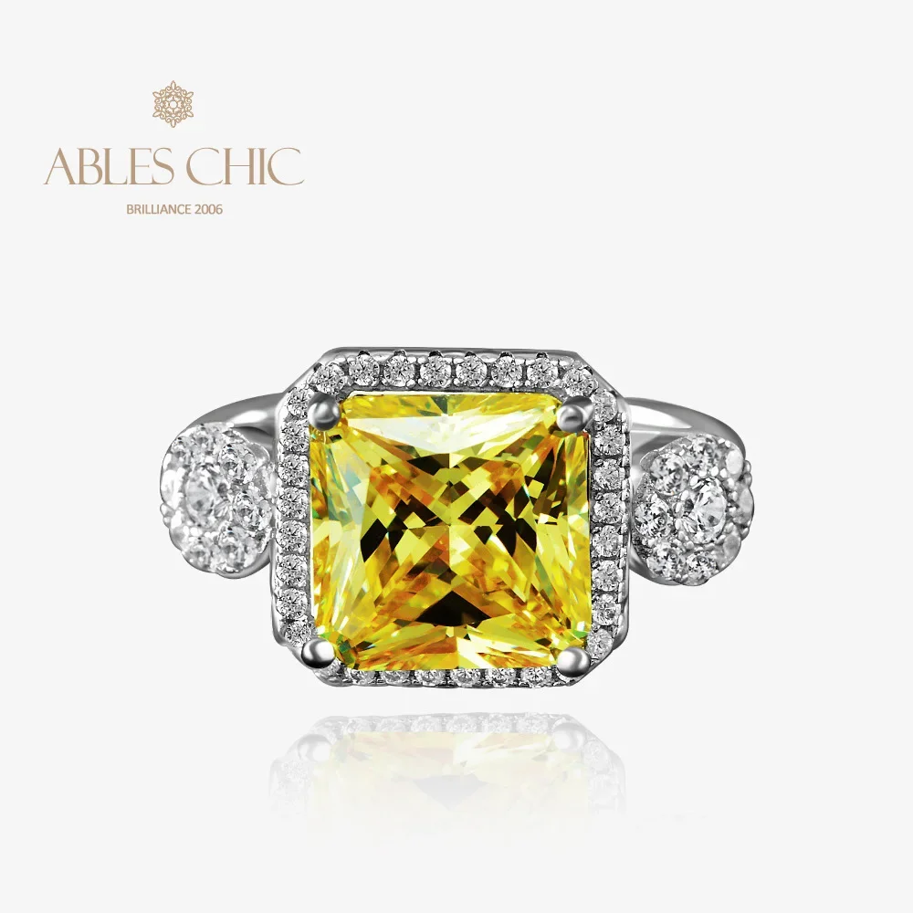 Ables Chic Square Lab Honey Zircon Filigree Halo Paved Wedding Ring Solid Silver Floral Engagement Rings S2R1S2R1786