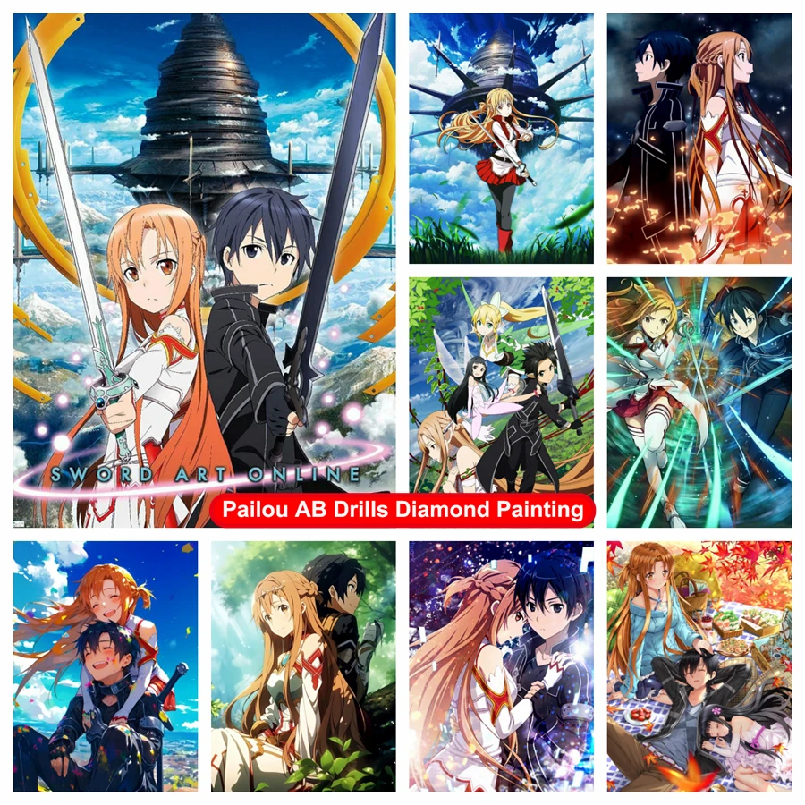 Sword Art Online Anime AB Diamond Painting Art Asuna Yuuki And Kirito Japan Cartoon Cross Stitch Diy Handcraft Mosaic Home Decor