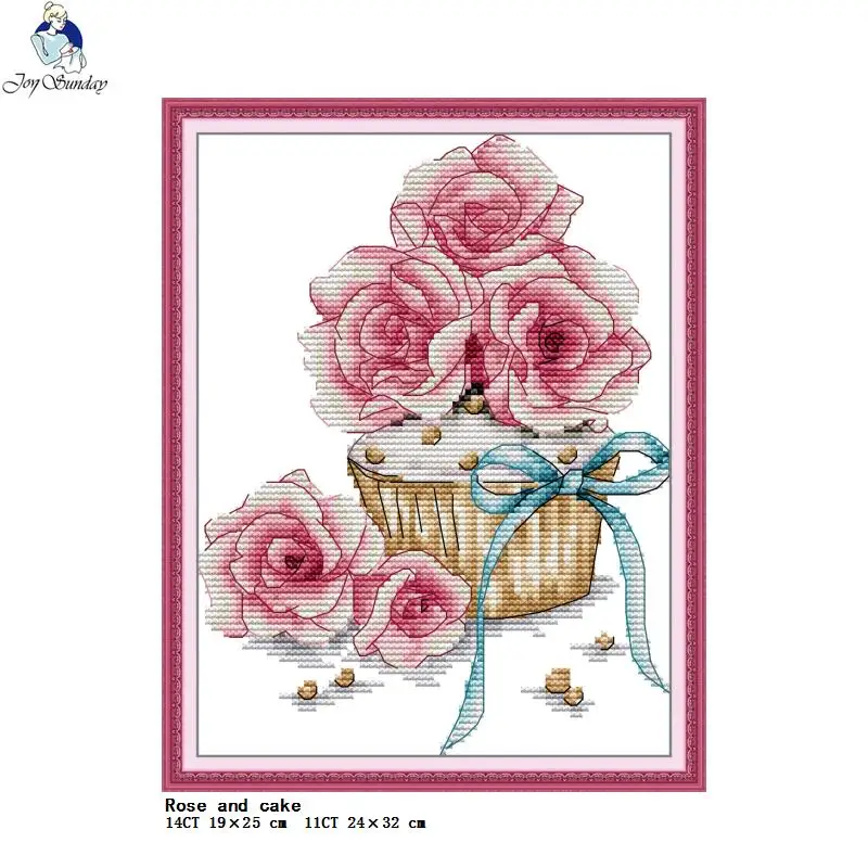 Flower Fruit Cake Dessert Printed Cross Stitch Kit 14CT Count 11CT Stamped Needle Thread Embroidery Set DIY Sewing Craft Gifts