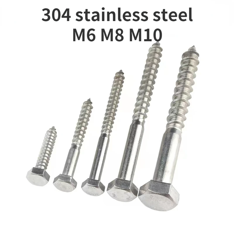 1/2/5Pcs 304 A2-70 Stainless Steel Hex Tapping Screws Hex Head Tapping Screws M6 M8 M10 Wood Teeth Length=25mm-160mm