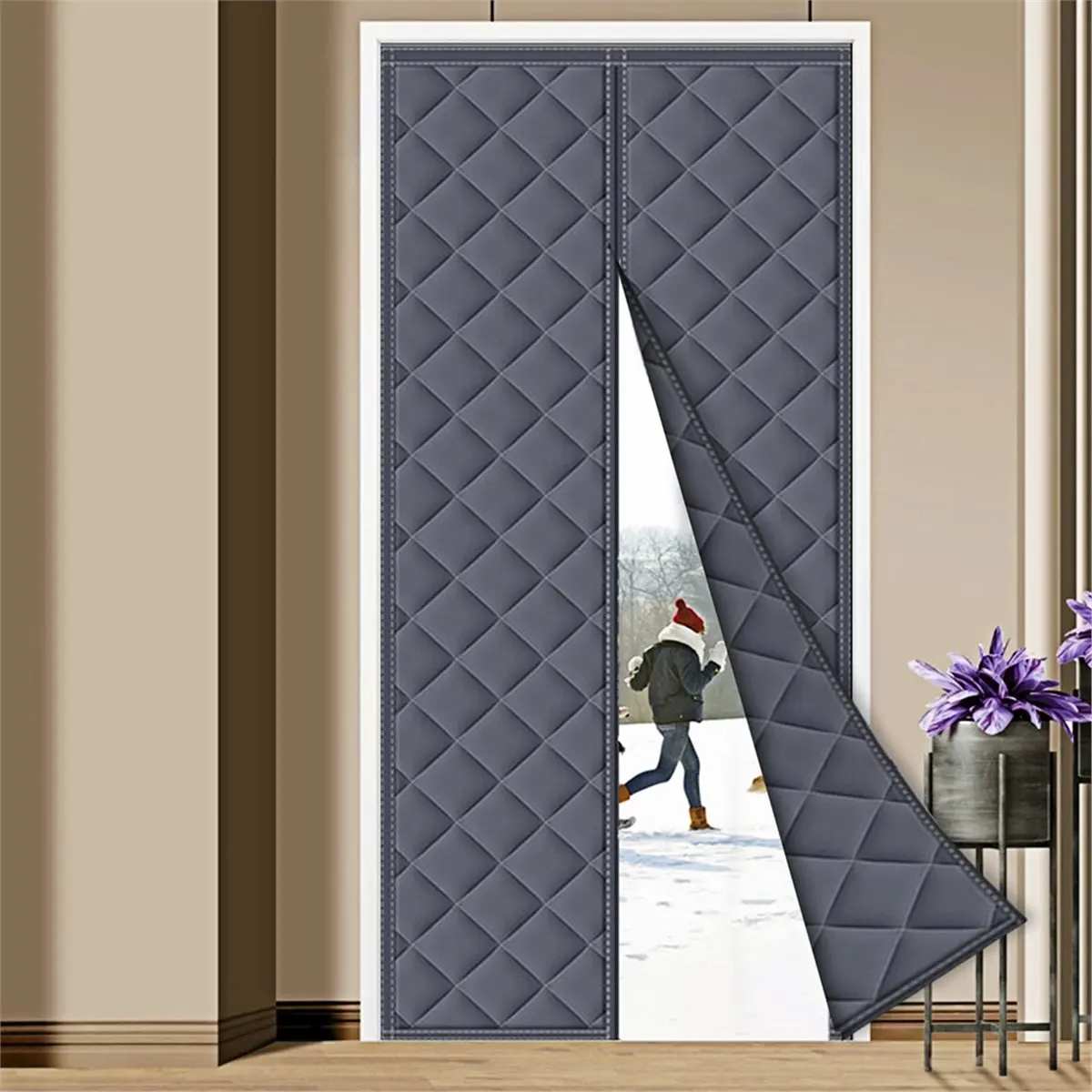 NEW Warm Partition Curtains Non-Punch Bedroom Curtains Home Soundproofing Curtains Center Opening Temporary Thermal Curtains