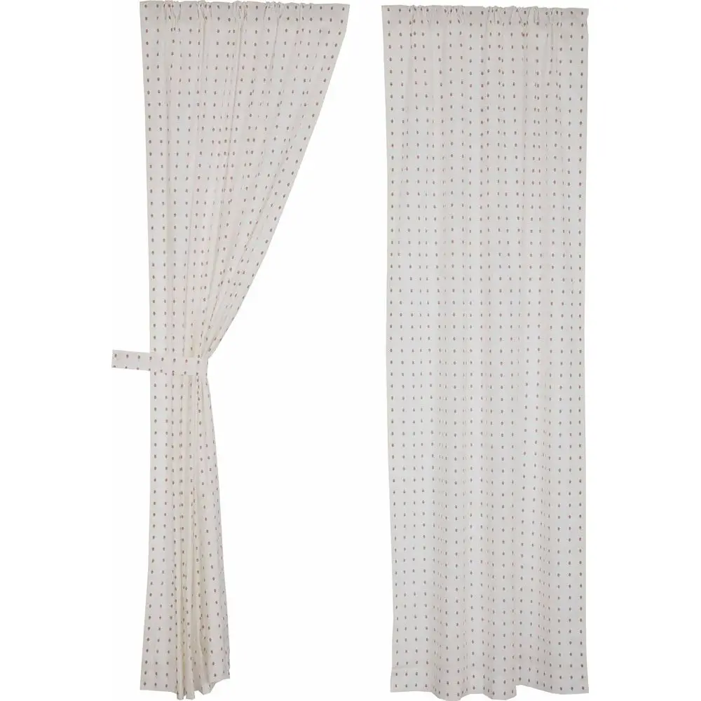 Pair of 84 Ruffled Off-White Curtains with Red Polka Dots, Abigail Style