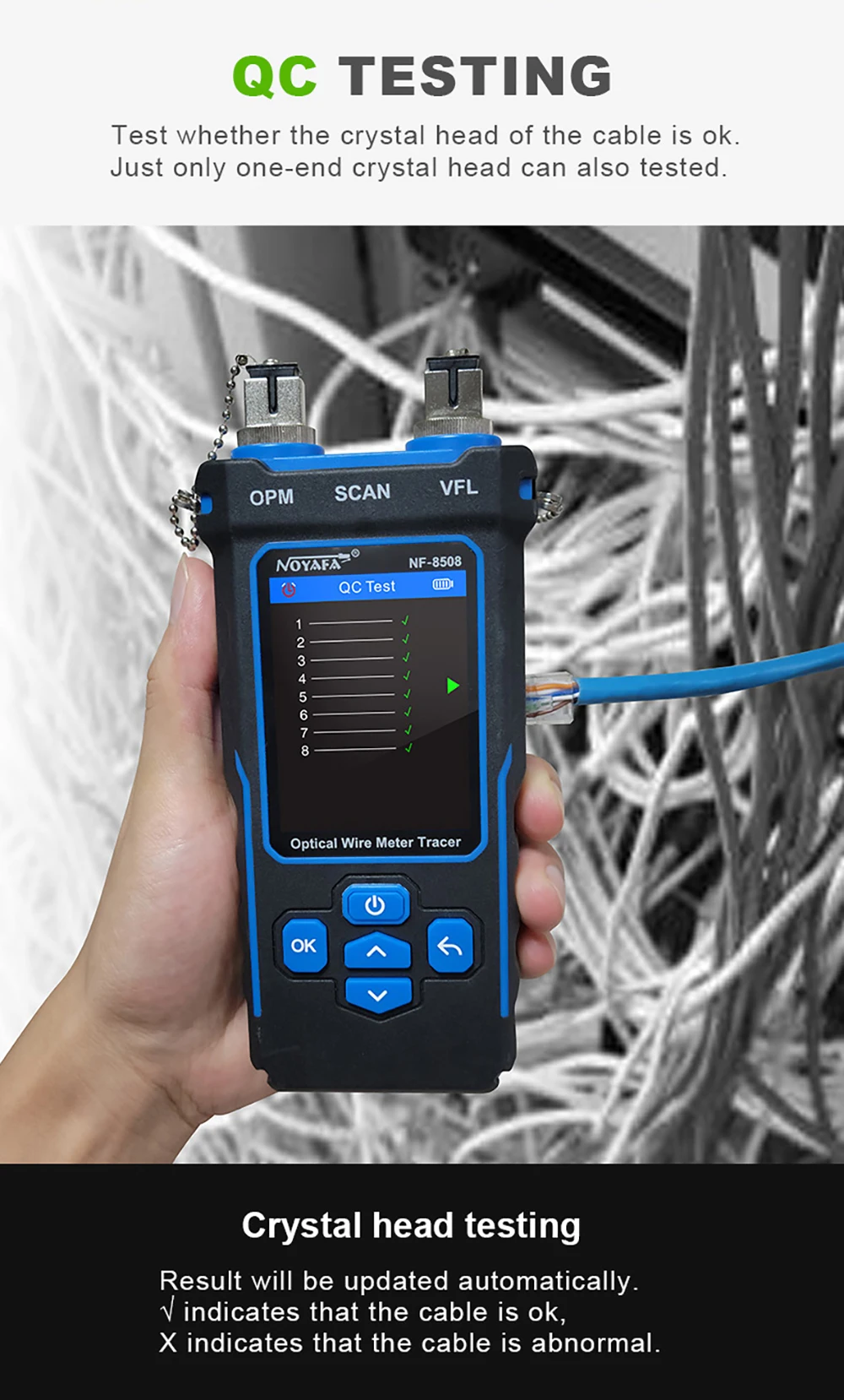 NF-8508 Kabeltester Tracker Länge messen Wiremap LCD PoE-Test VFL & OPM CAT5 CAT6 RJ45 Tester Kabellocator Inspektionswerkzeuge – Detail 8