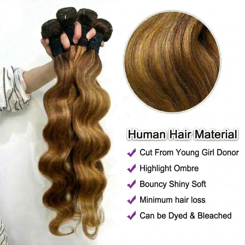 30 40 50 Inch Ombre Body Wave Human Hair Bundles Highlight Human Hair Unprocessed Blonde Raw Hair Bundle Weave Extensions image 5