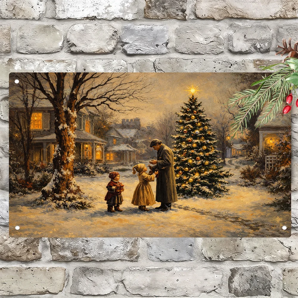 2D Flat - Tinplate Artwork Depicting a Christmas Scene, Perfect for Decorating Living Rooms, Bedrooms, Hallways, Or Kitchens. an