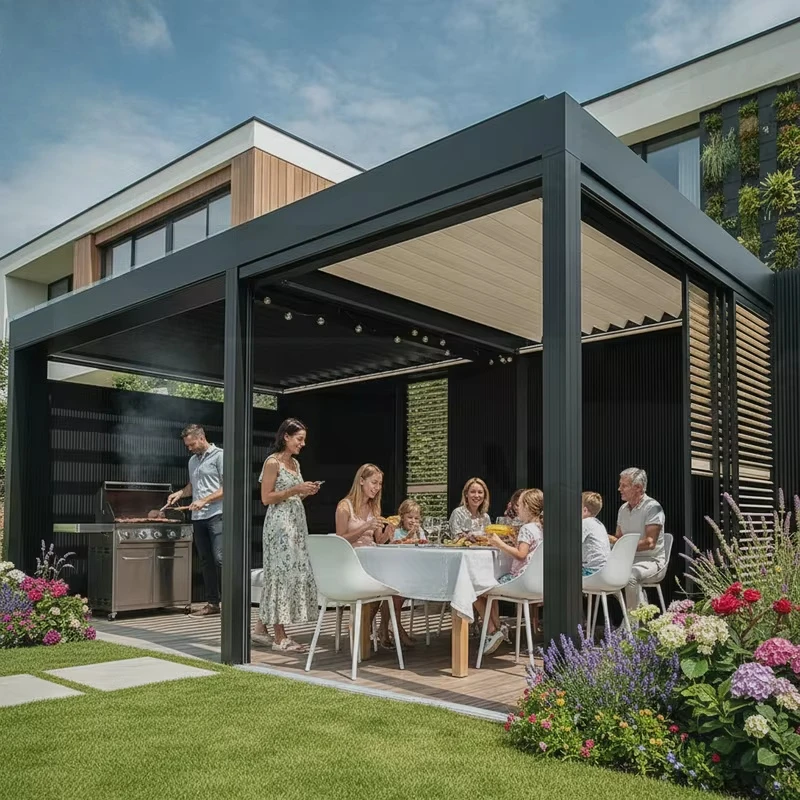 

Outdoor Waterproof Gazebo With Motorized Louvered Roof Steel Pergola Villa Sunshading In Backyard Garden Patio Pergola