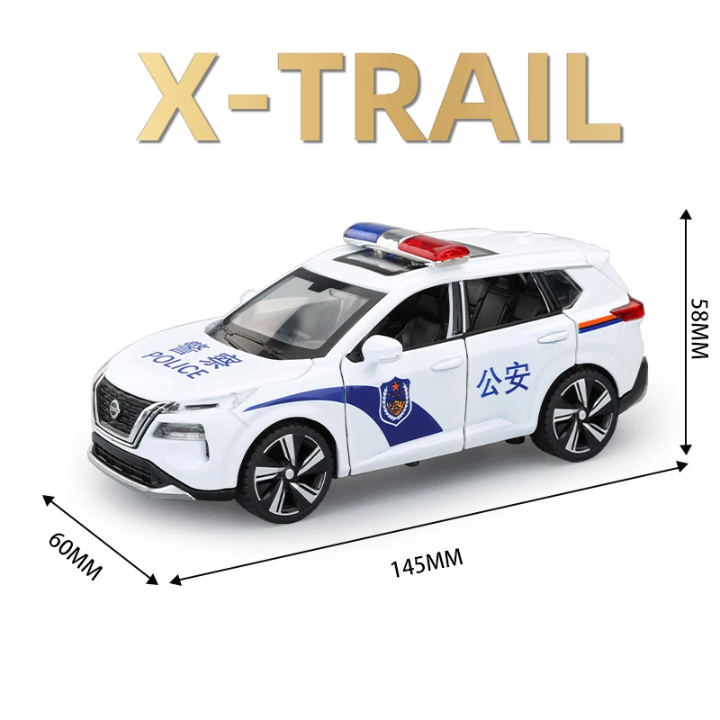 1:32 합금 닛산 X-TRAIL 경찰차 장난감 미니어처 모델, 가벼운 음악 차량, 고무 타이어, 남아용 SWAT 장난감, 6 개 문 열림