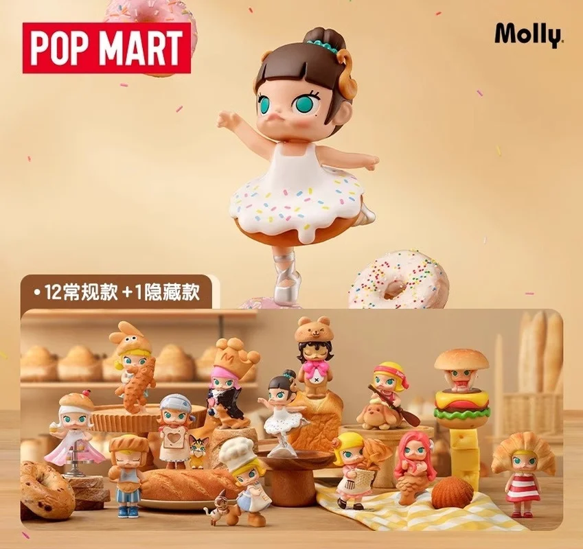 

Оригинальная серия Popmart Molly People Who Love Bread, слепая коробка ручной работы, игрушка, орнамент, кукла, модная загадочная коробка, подарки на день рождения для девочек