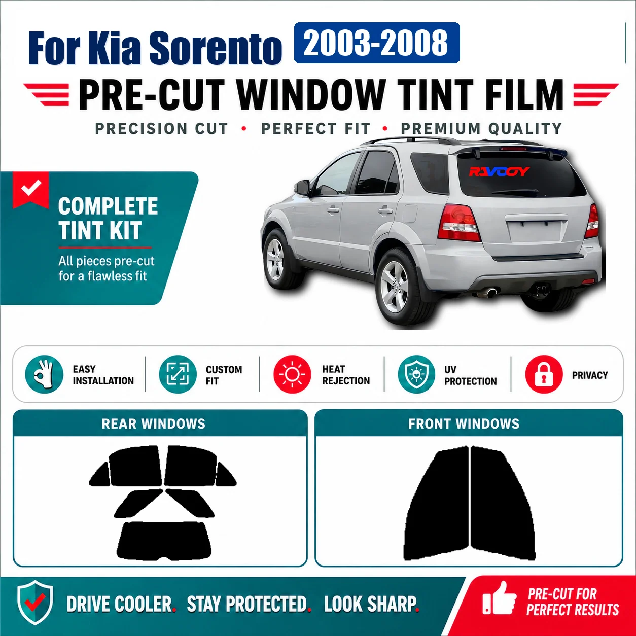 For Kia Sorento 2003-2008 Front Rear Side Window Tint Film Vehicle Sun Shade