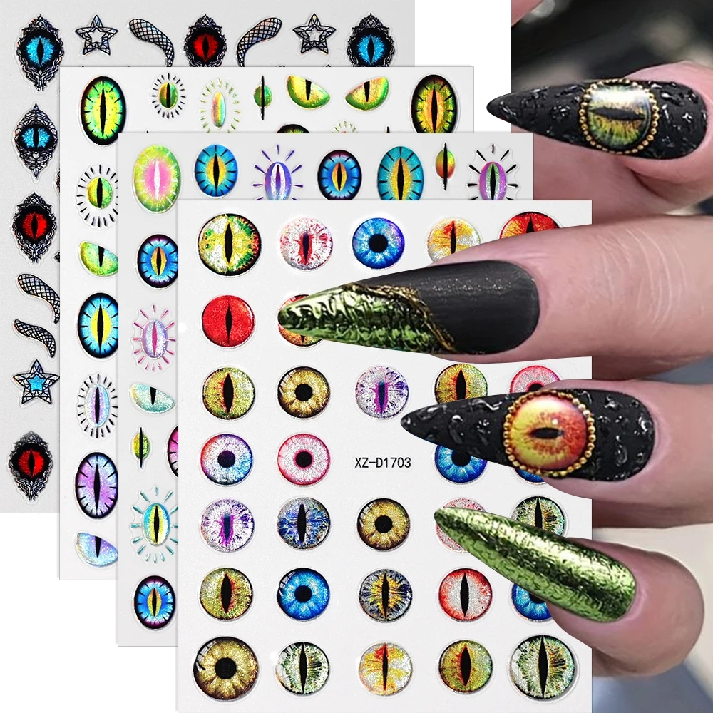 4/1pcs 10*8cm 5D Türkiye Devil's Eyes Nail Sticker Punk Style Laser Dragon/Snake/Cat Eyeball Nail Decals DIY Manicure DecoratioN