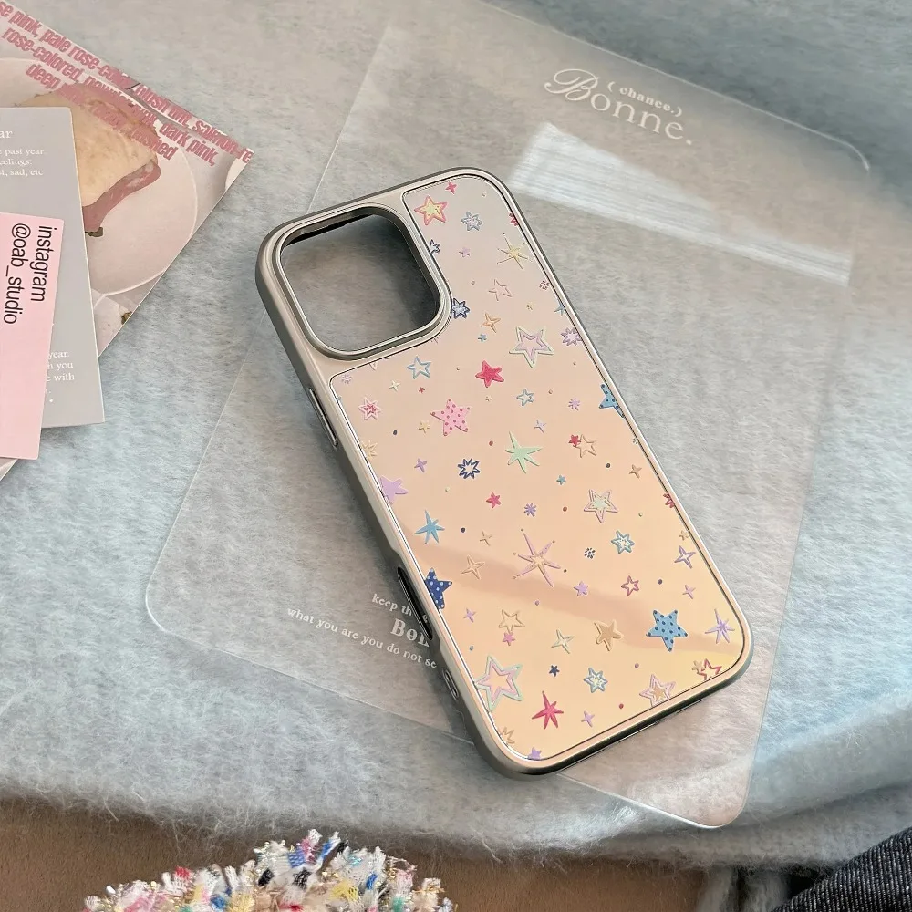 الكورية شاشة كاملة ملونة نجوم مرآة لوضع مساحيق التجميل جراب هاتف آيفون 12 13 14 15 16 17Pro ماكس الهواء PLUSPlating غطاء مقاوم للصدمات #2