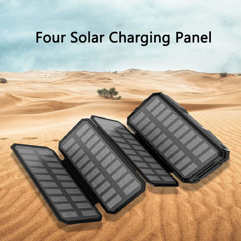 Solar Power Bank 20000mAh Dual USB Portable Solar Panel Powerbank for iPhone 16 15 Huawei Xiaomi Charging Station Spare Battery