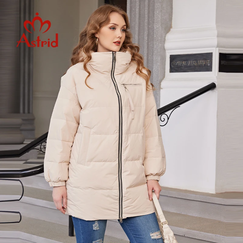 Astrid New Winter Clothes Women Loose Mid-Long Fashion Down Jacket Women\'s Parka Plus Size Hooded Simple Casual Quality Jackets