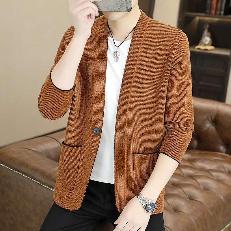 

2024 Autumn/Winter New Men's Casual Knitted Cardigan Coat High Quality Non Ironing Youth Fashion Versatile Sweater Cardigan Coat