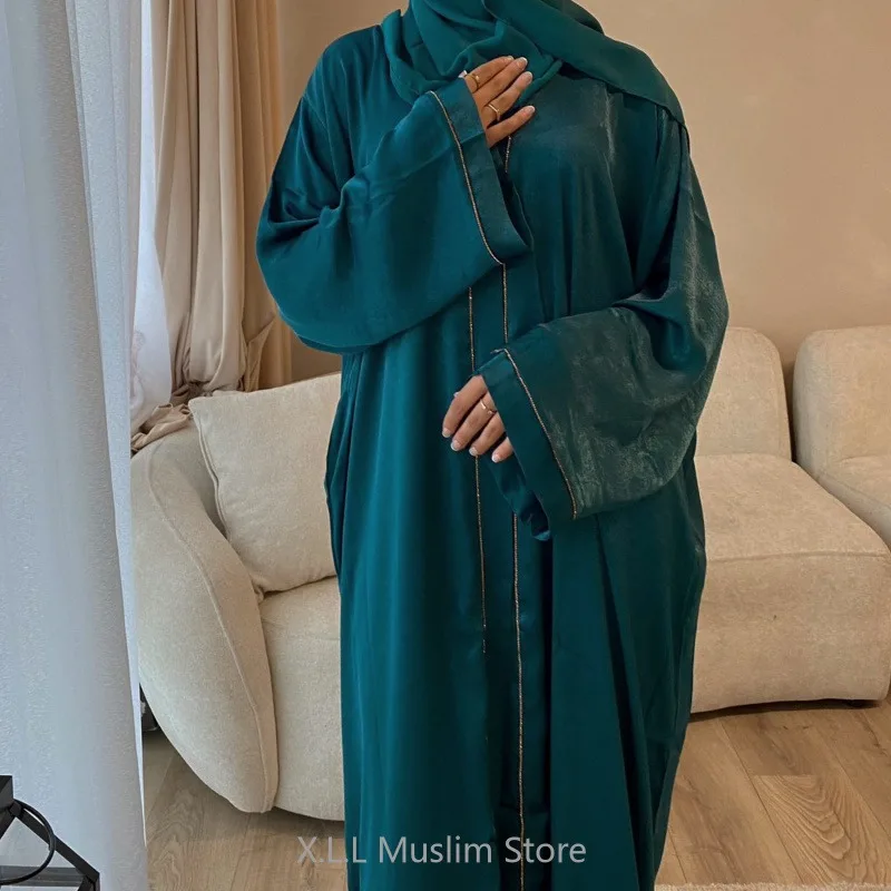 Abaya Longue de Luxe pour Femme, Kimono Ouvert Blanc, Kaftan, Turquie, Document Solide, Islamique, Vert, Dubaï, Vêtements de Prière