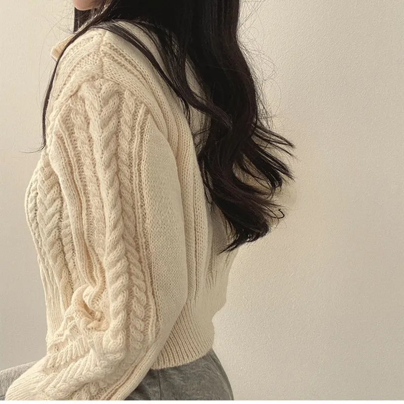 Crop Zip Up Cardigan for Women Wool Blend Cable Knit Zipper Sweater Jacket Ladies Autumn Winter Korean Fashion Outfit