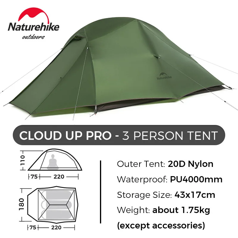 Naturehike Campingtent Cloud Up PRO 1 2 3 Ultralichte draagbare opvouwbare wandelzelt Outdoor winddichte reistrekkingtent - afbeelding 1