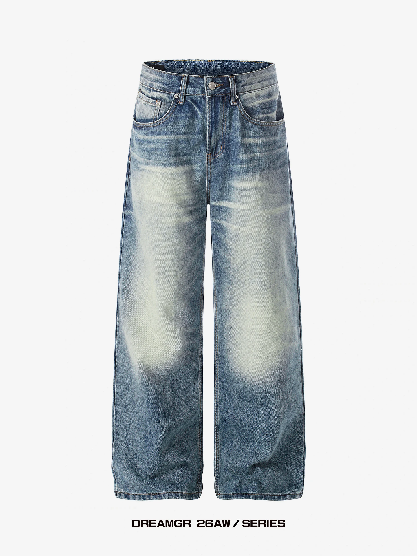 

Waed Vintage Straight Leg Jeans Loose Fit Slimming Long Trousers High Street Sle ex Blue Denim Jeans by