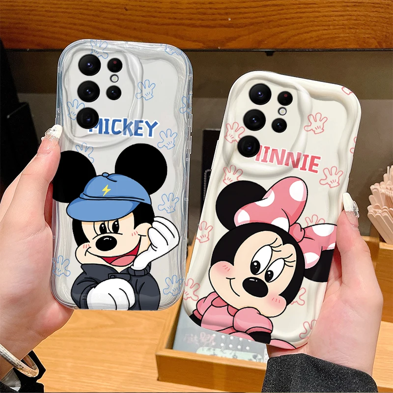 Disney Mickey Mouse bebé encantadora funda de teléfono ondulada de silicona para Samsung Galaxy S25 S24 Ultra S23 S22 S21 S20 Plus FE A56 A36 A26