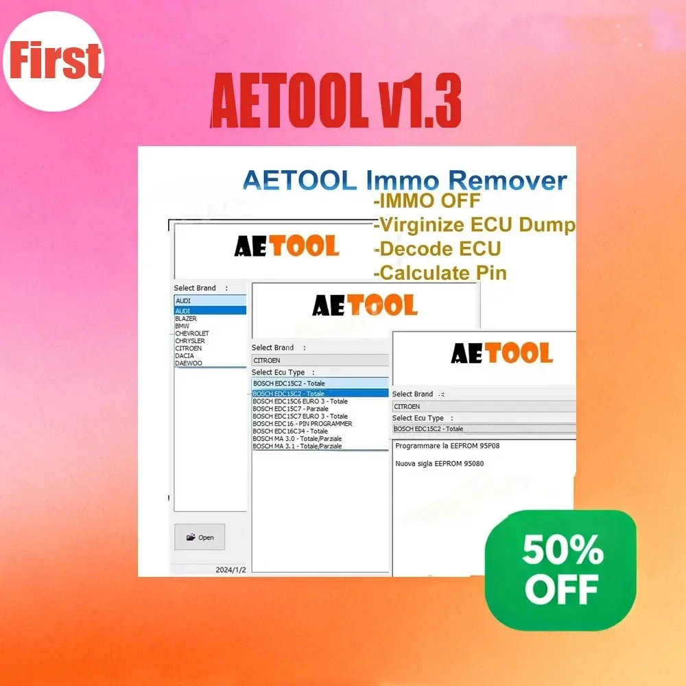 

AETOOL-IMMO Remover for Auto Software, Decoding ECU Dump Decode, IMMO, Eeprom off, PIN Virgin, V1.3, 2021.11
