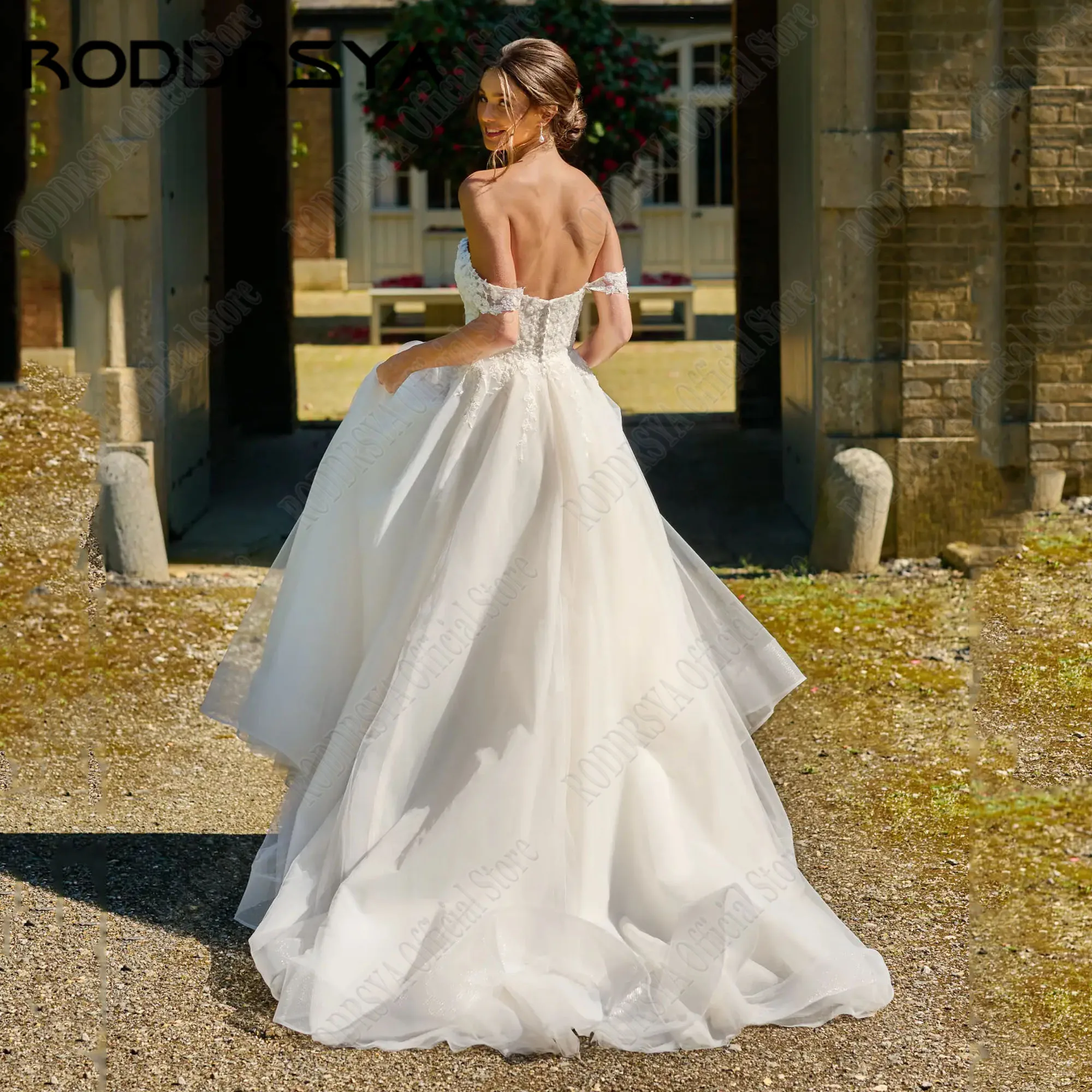 RODDRSYA-Vestidos De Novia De encaje con escote corazón para mujer, vestido elegante con hombros descubiertos, apliques De tul con Espalda descubierta, personalizadoVestido de novia de encaje dulce femenino roddsya ele