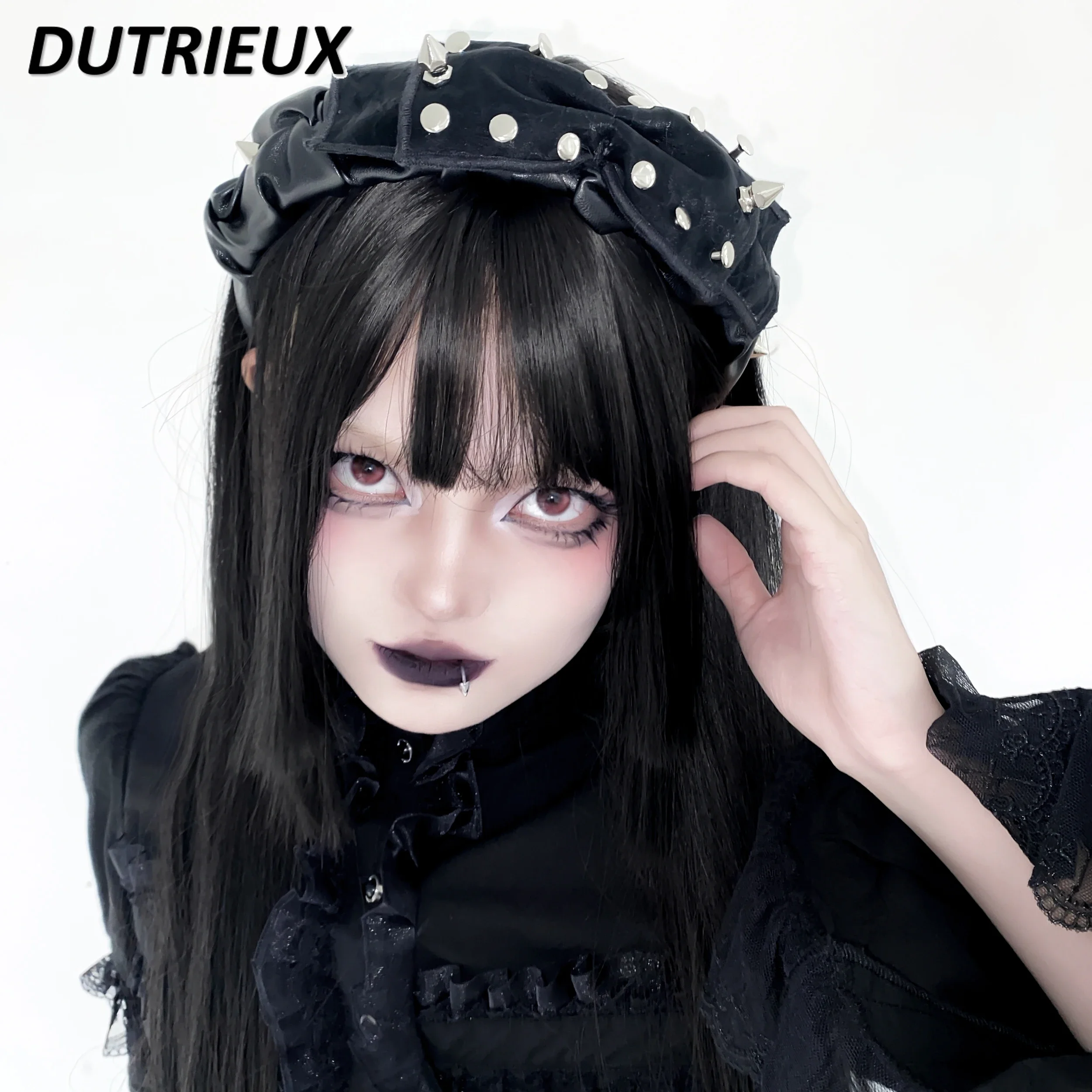 Japanese Style New Headwear Halloween Punk Style Rivet Hairhands Femme Dark Bow Headband Fashion Women's Hair Accessories