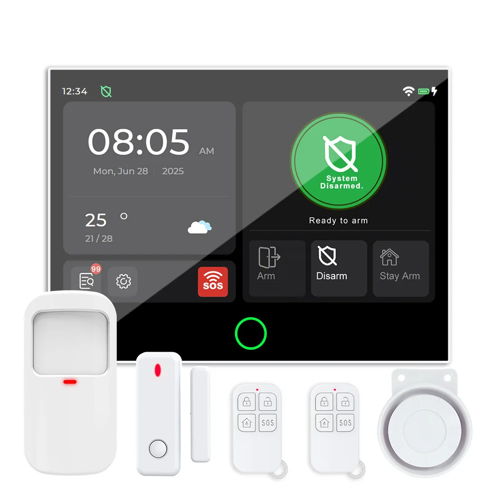 7Inch IPS Screen Tuya APP  4G +WIFI  Home Security Burglar Alarm System  PIR Alarm Sensor Door Contact