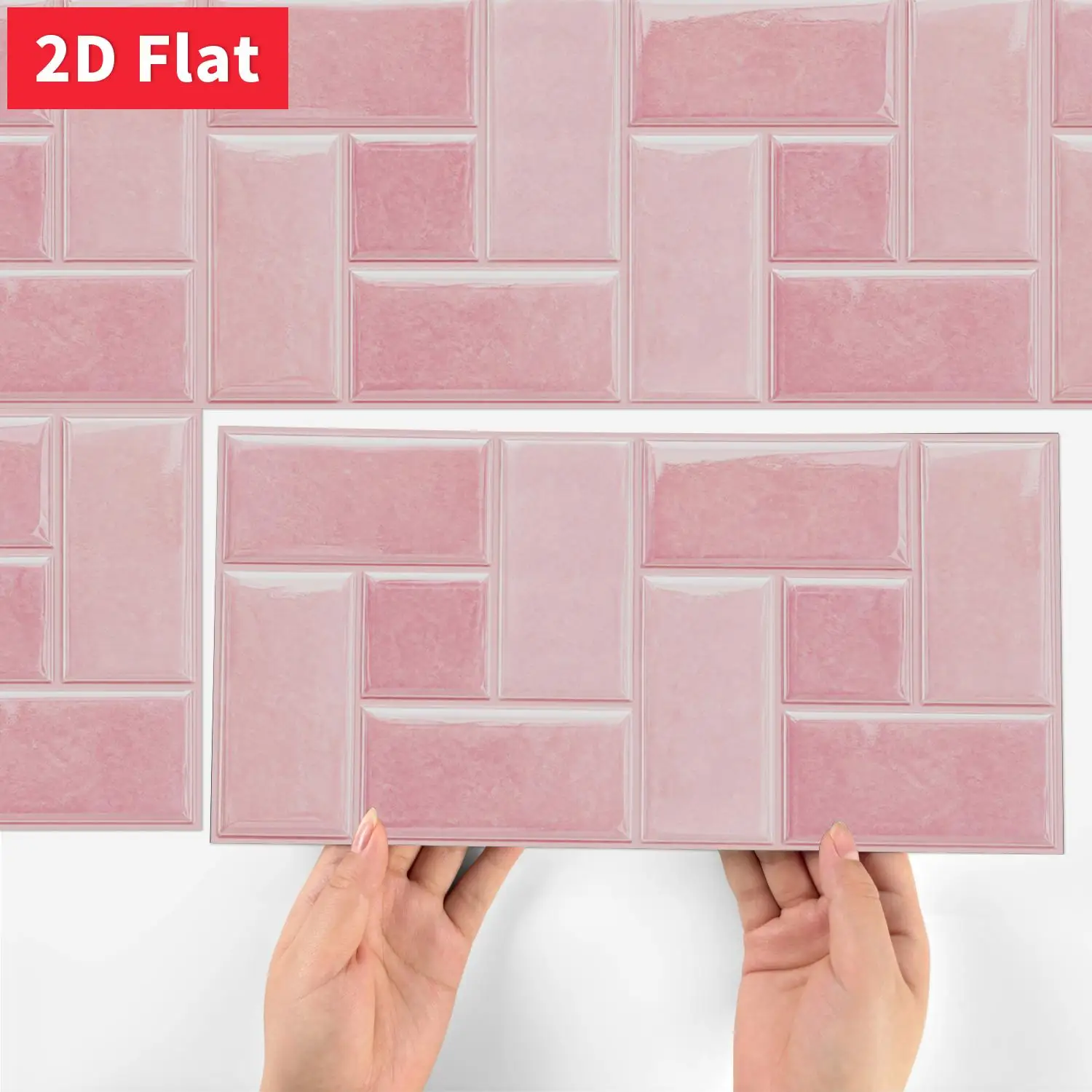Soft Pink Square Tile Sticker 11.81x5.91 inch Peel and Stick Waterproof Crystal Film Kitchen Wall Decor
