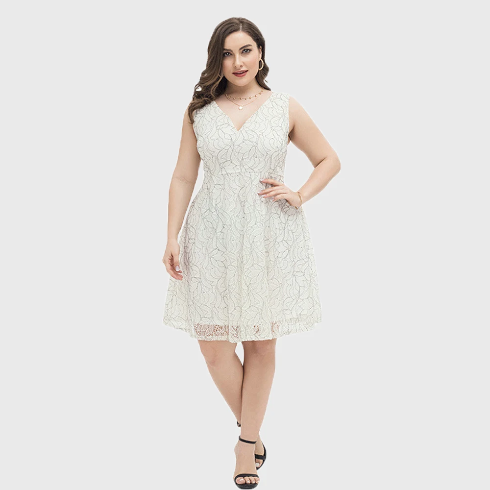 2022 Summer Plus Size Dresses For Women White Sleeveless Tank Dress Casual Loose Large Size Midi Dress Elegant Lace Dresses Lady