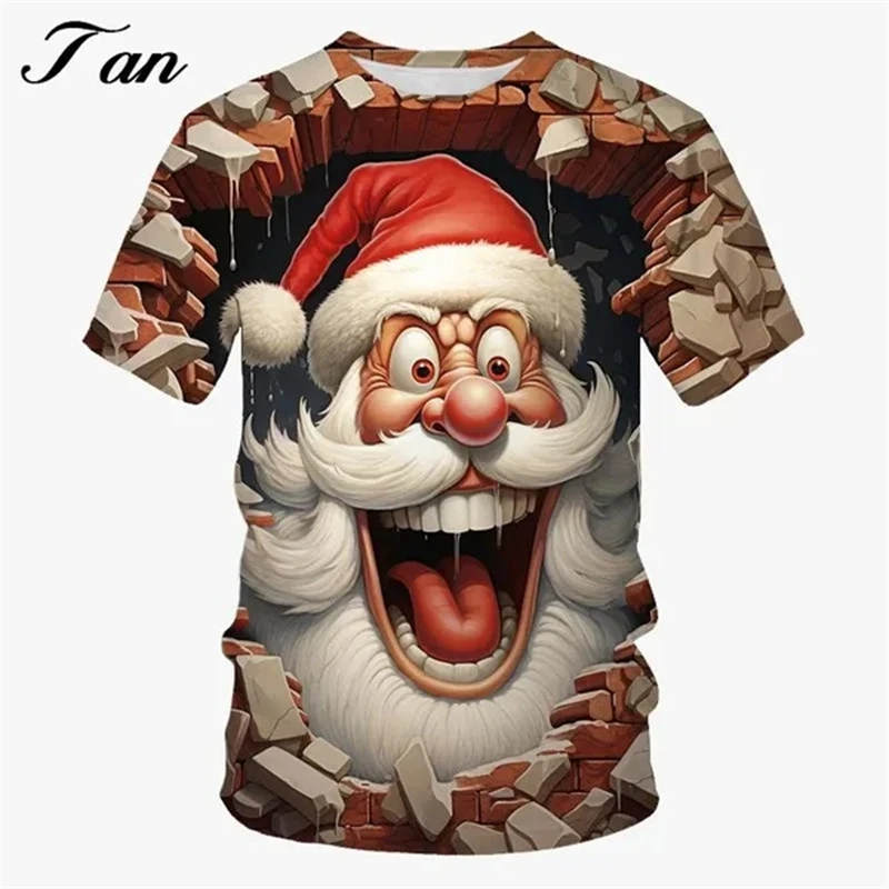 Christmas Mens Clothing New Fashion Men\'s And Women\'s Santa Claus 3D Printed Short Sleeve Casual Tops Loose Comfortable T-Shirts