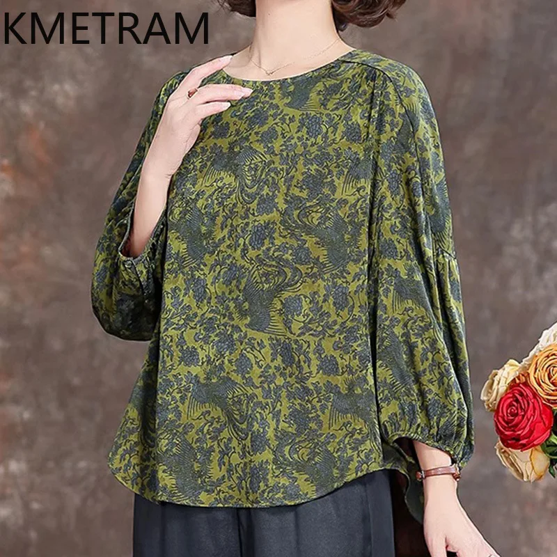 KMETRAM 91% Mulberry Silk Ladies Tops Round Neck Luxury Summer Tops for Woman Clothes High Quality Shirts Woman Tops Femme 2025