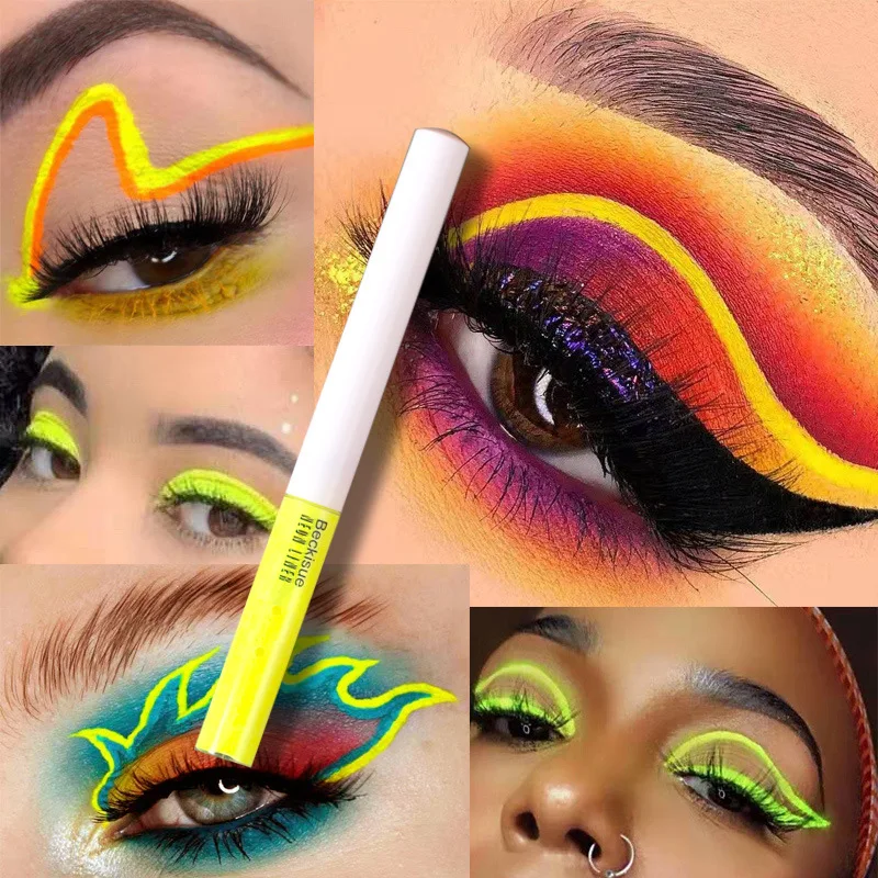 Eyeliner Glitter multicolore Eyeliner liquido lucido pigmento cosmetico trucco occhi Neon UV Quick Dry Glow In Dark fluorescenza Party