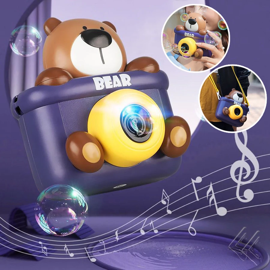 น่ารักมีรูพรุนไฟฟ้าหมี Bubble Machine ของเล่นเด็กอัตโนมัติสบู่ Blower พร้อมไฟเพลงฤดูร้อนกลางแจ้งเกมของเล่น