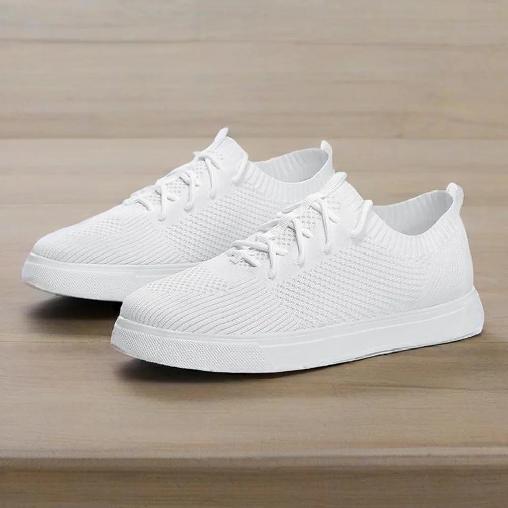 

White casual sneakers, woven upper for good breathability, high-quality regular style, unisex.