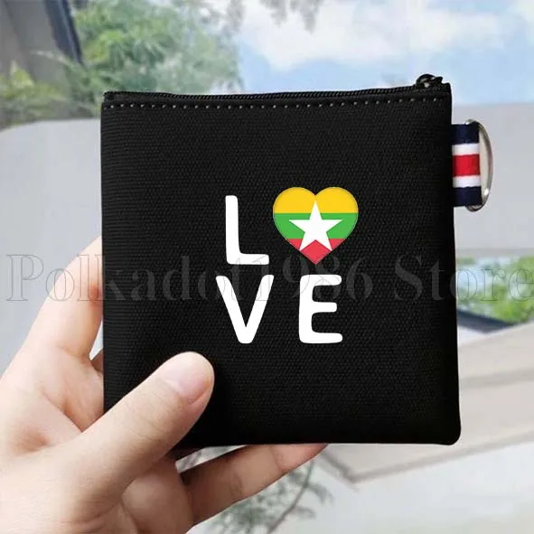 ميانمار العلم خريطة لطيف هدية قماش محفظة نسائية للعملات المعدنية حقيبة صغيرة مربع مفتاح أحمر الشفاه السفر تخزين حافظة للبطاقات القطن المحفظة سستة الحقيبة