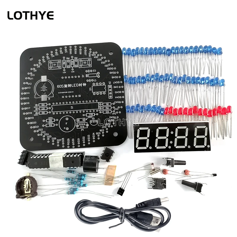 LED Rotating Digital Electronic Clock DIY Electronic Kit Light Control Temperature Display Alarm Clock 51 SCM Soldering Assembly