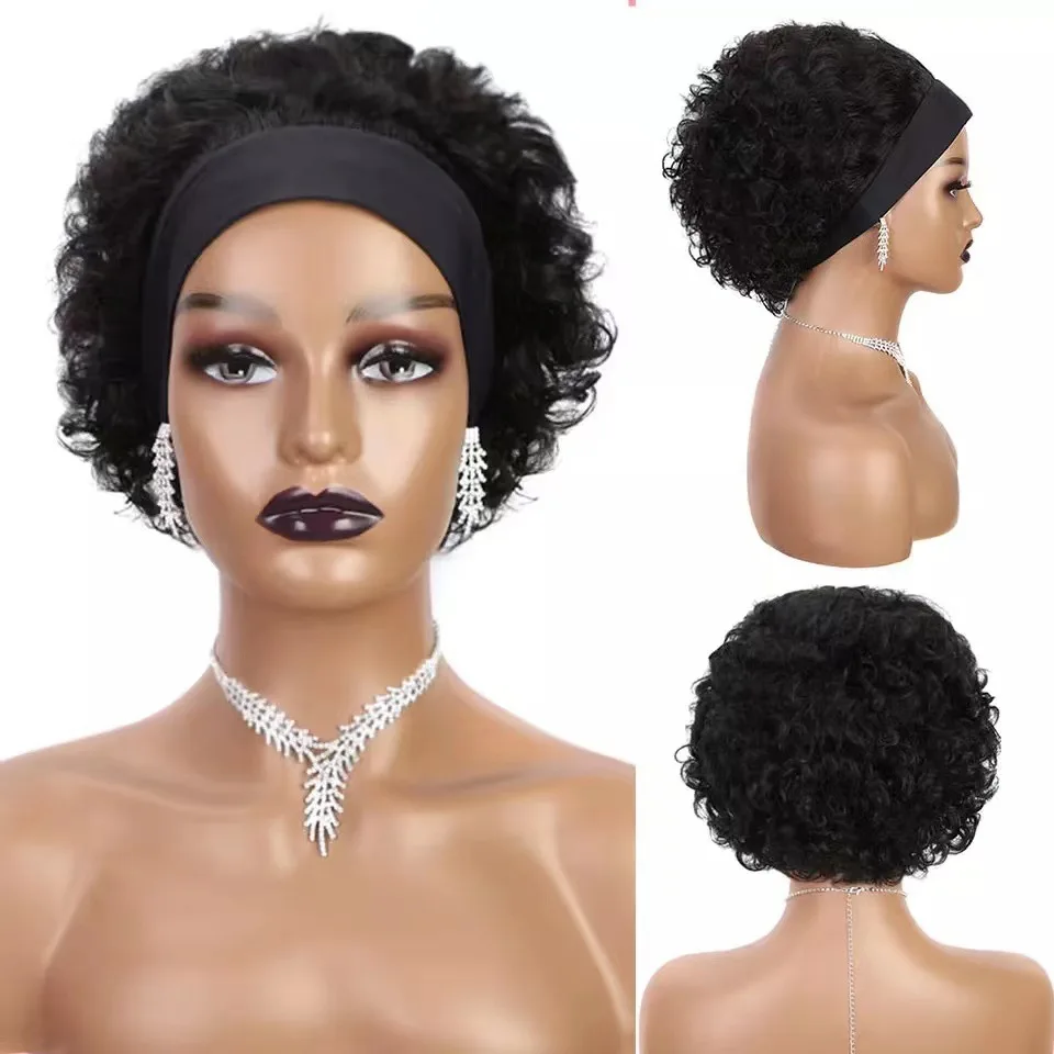 Black Gray Gradient Color Design, No Bangs, Durable Short Curly Hair, Breathable Wig Inner Hat