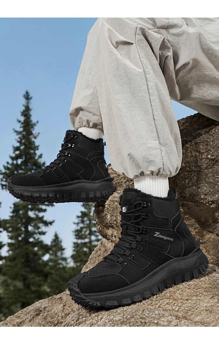 Winter-Essentials Schneestiefel, Outdoor-Wanderstiefel mit Fleecefutter, Warme Herren-High-Top Rutschfeste Wanderschuhe – Detail 15
