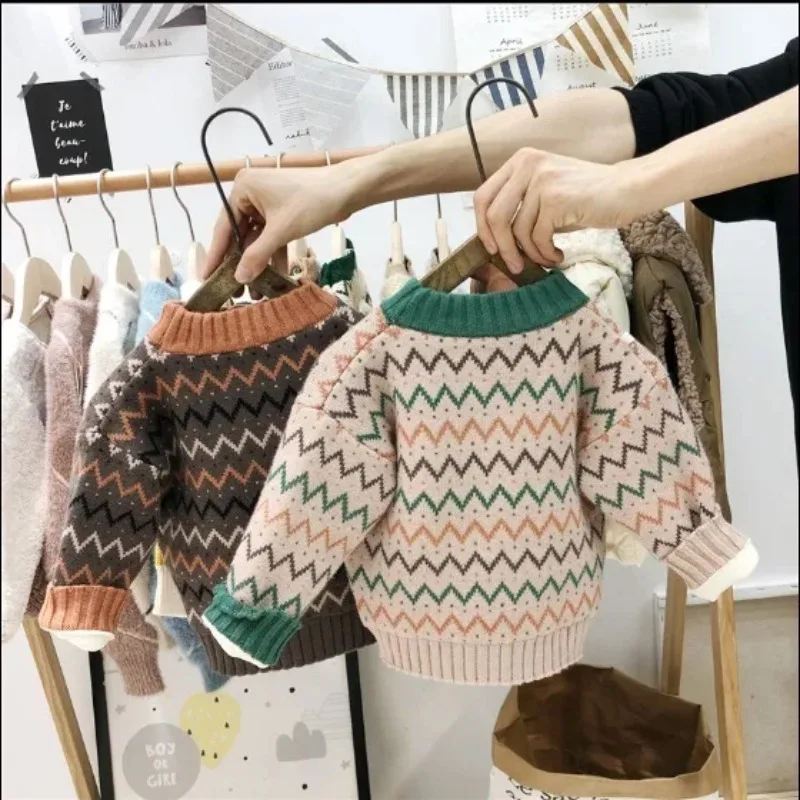 Pull à rayures pour garçon et fille, pull-over pour enfants, vêtements doux, tenue en Y, collection automne hiver