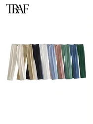 TRAF-pantaloni dritti con cerniera a vita alta da donna, pantaloni femminili, moda Chic, abbigliamento da ufficio, Vintage