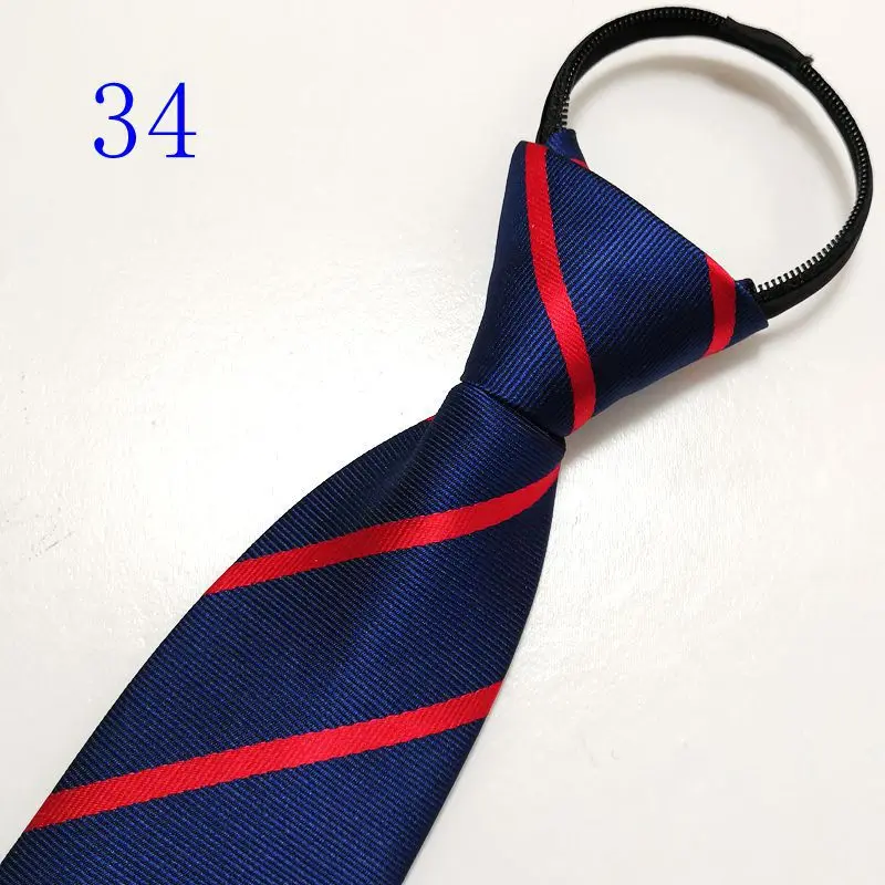 Corbatas con cremallera para hombre, corbata de 8CM, corbatas de seda de lunares a rayas sólidas, corbata con cremallera automática para hombre, corbatas perezosas azules