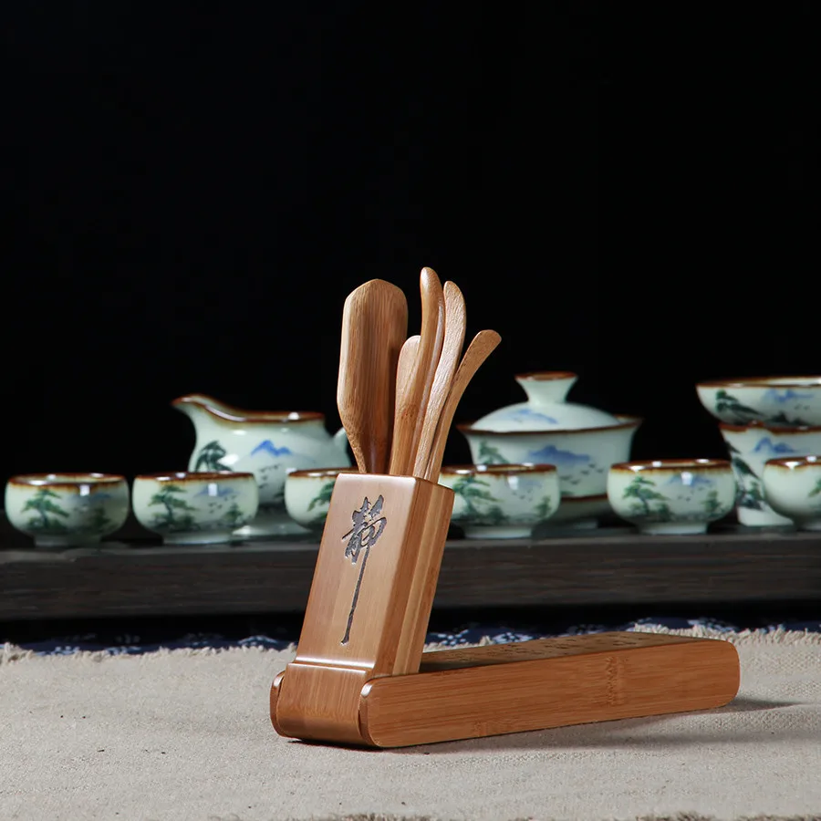 GRANDNESS Set teh lipat China, peralatan minum teh bambu Gongfu 5 buah