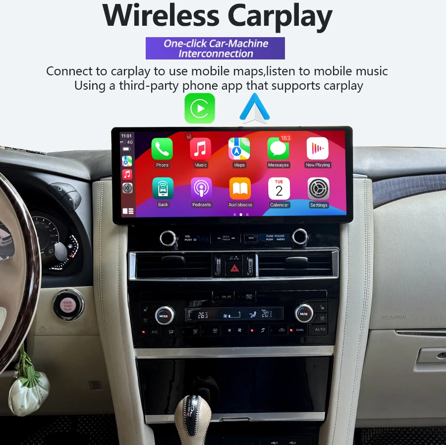 15.9inch Android 15 Carplay Car Radio Stereo Multimedia Player Head Unit WIFI For Nissan Patrol Armada Royale Y61 Y62 2012-2020