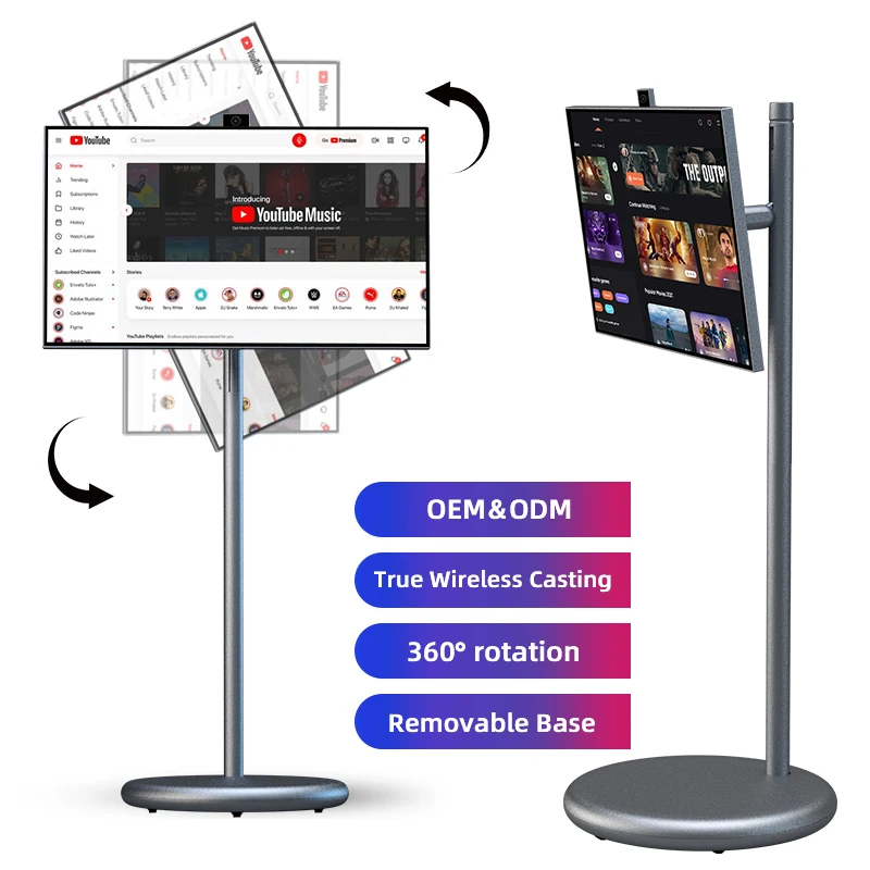 

Оптовая продажа 27-дюймовый вертикальный умный ТВ-дисплей OFD-подставка Портативный интеллектуальный телевизор Follow Me Интерактивный портативный монитор