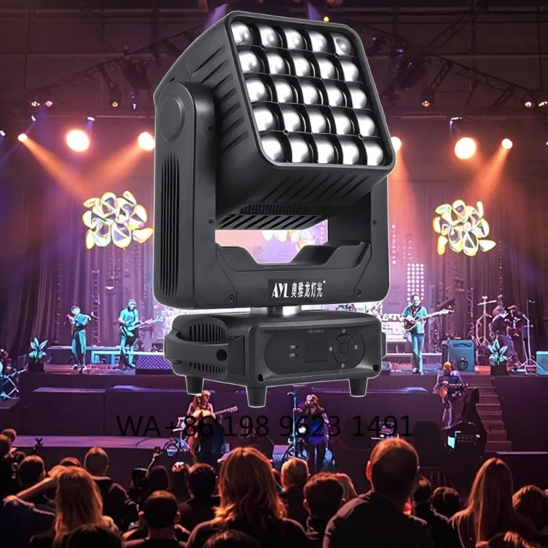 25x40W RGB 4in1 Double Wash Moving Head Matrix LED Light Flash Dyeing Stage Lighting for Nightclub Bar Party Event Performance