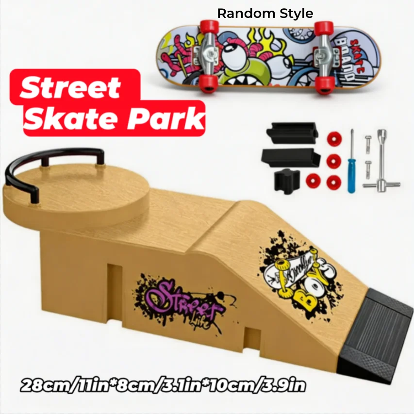 Finger Skateboard Ramp Set, 11inch Mini Street Skate Park Kit with Fingerboard, Tools & Extra Wheels, DIY Assembly Finger Skate