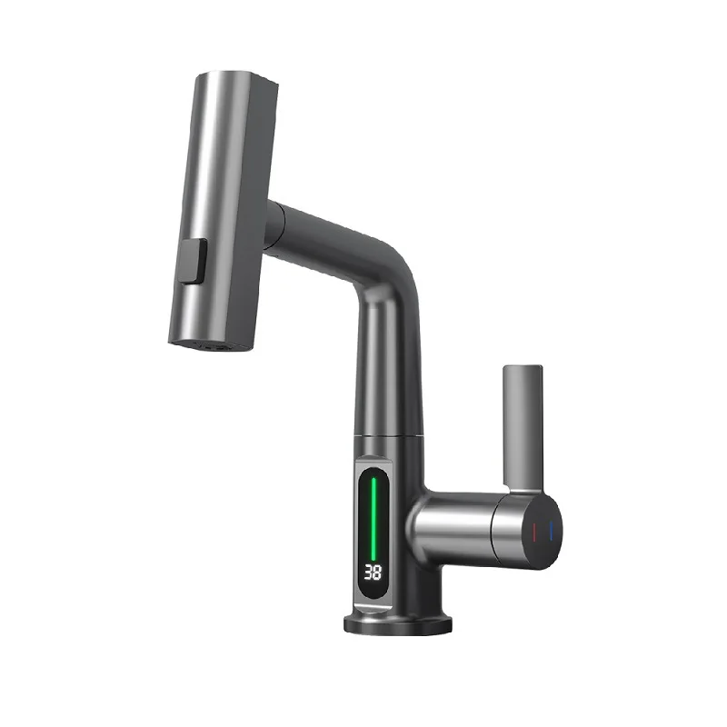 

Digital display faucet can be lifted and pulled down, gun gray wash basin, smart faucet wash basin