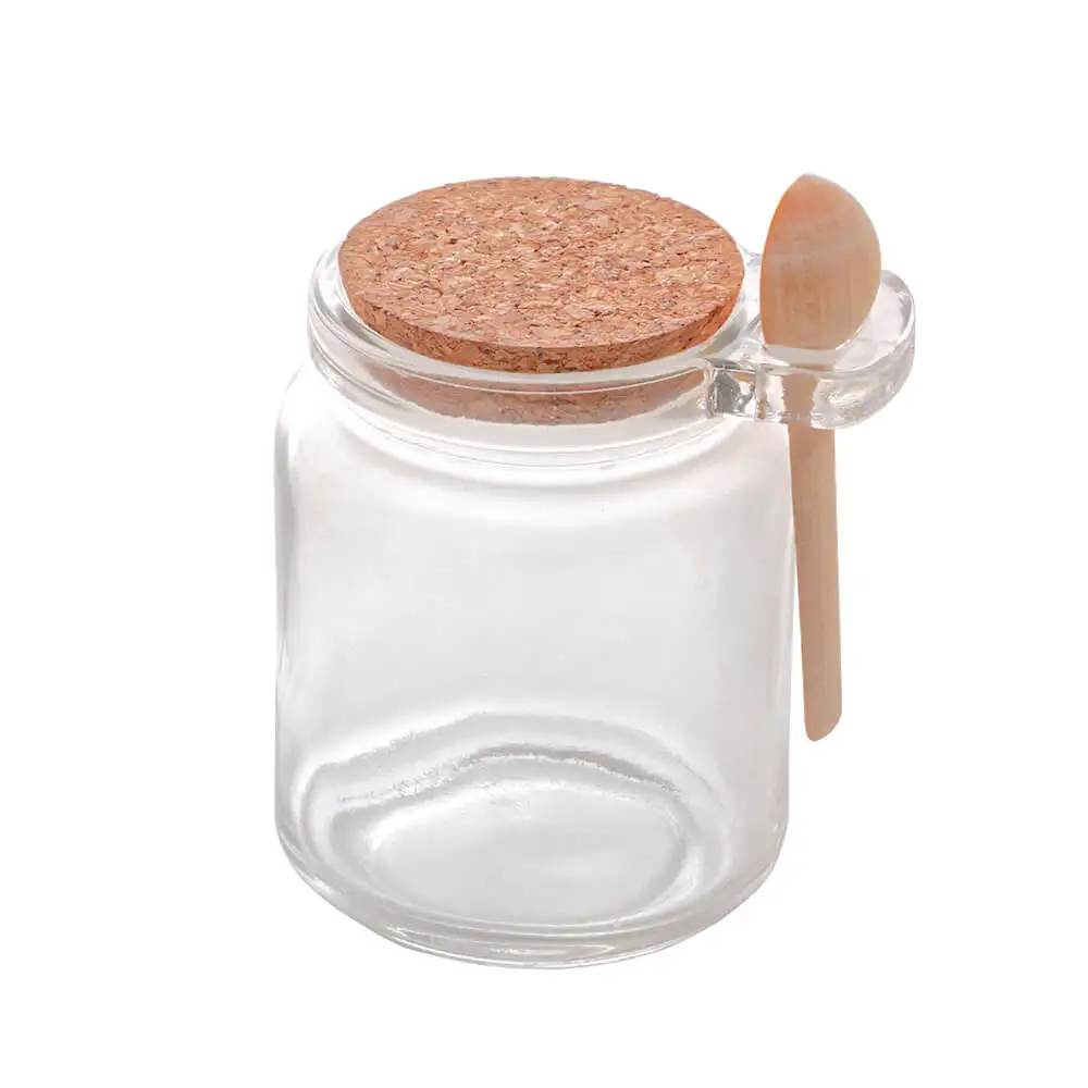 Seasoning Door Glass Pot With Spoon And Lid Bamboo 240ml - Lyor 1902