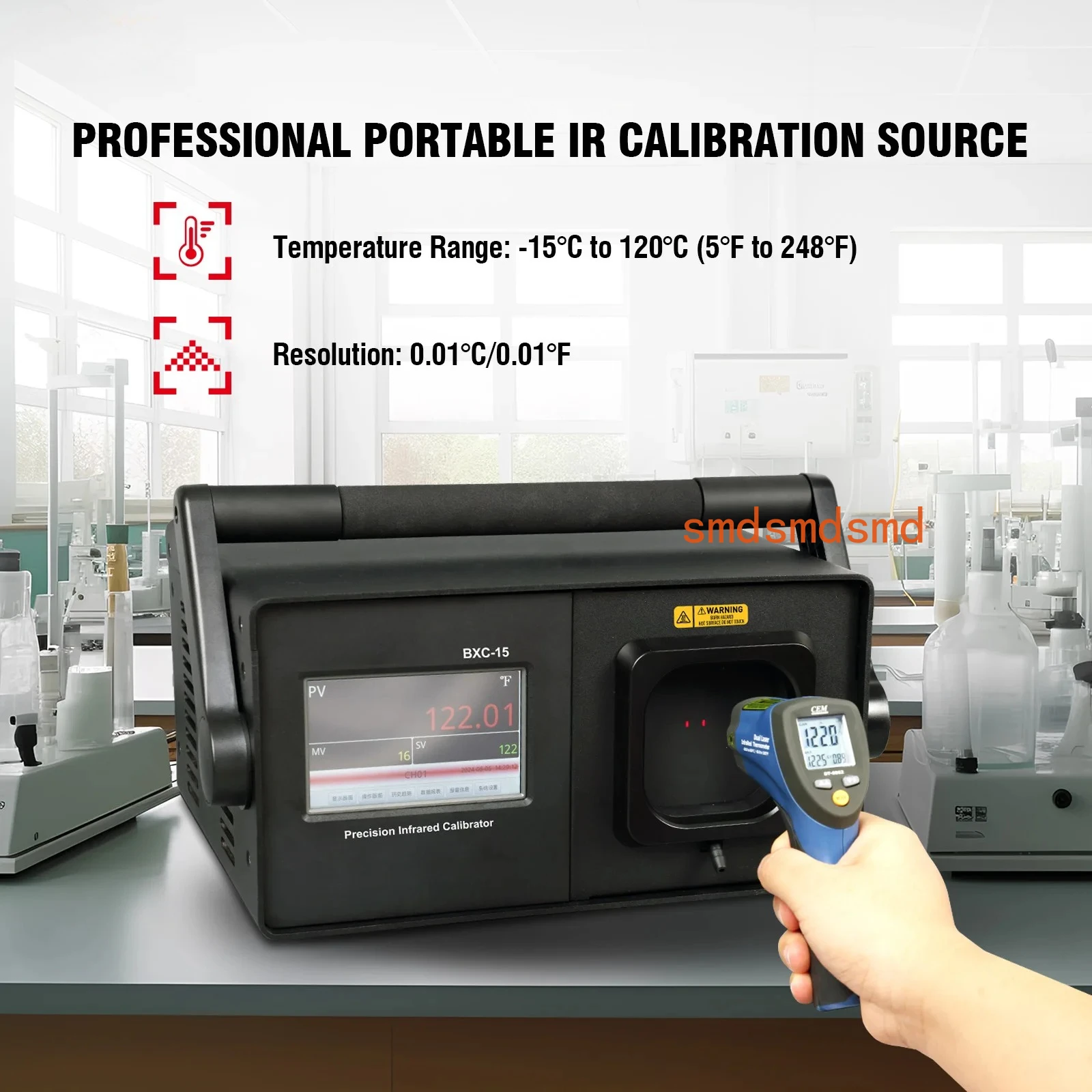 Dry-Well Low-Temperature Calibrator Handheld Industrial Infrared Calibration, Target Emissivity 0.95, -15°C to 120°C(5F to 248℉)