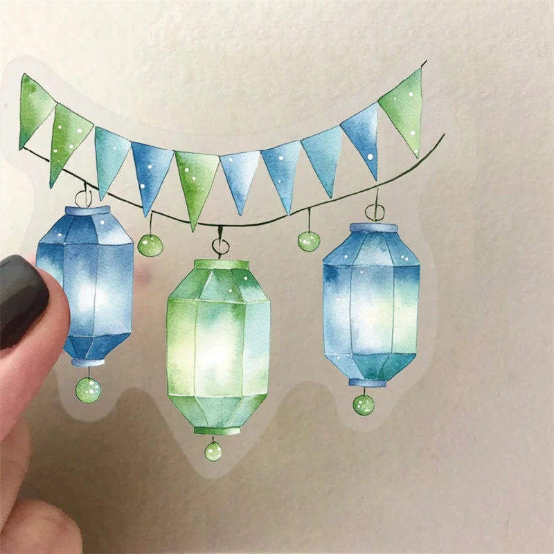 50PCS Cute Colored Lamp PVC Sticky Sticker Aesthetic DIY Decoration Scrapbooking Hand Accounting Supplies for Kids